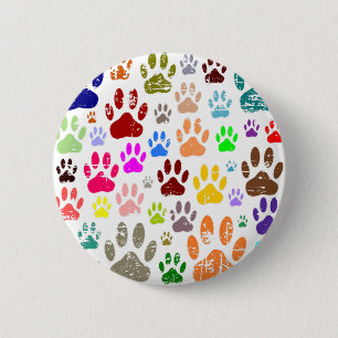 Distressed Colourful Dog Paw Prints 6 Cm Round Badge