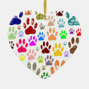 Distressed Colourful Dog Paw Prints Ceramic Tree Decoration