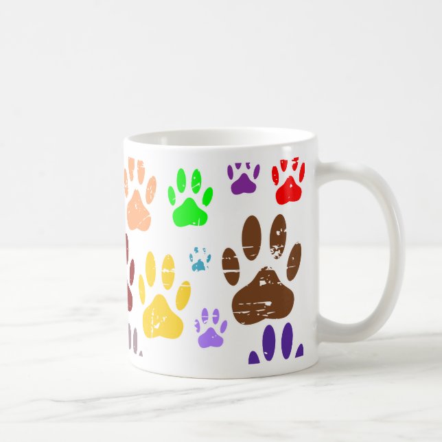 Distressed Colourful Dog Paw Prints Coffee Mug (Right)