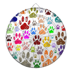 Distressed Colourful Dog Paw Prints Dartboard