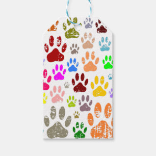 Distressed Colourful Dog Paw Prints Gift Tags
