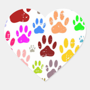Distressed Colourful Dog Paw Prints Heart Sticker