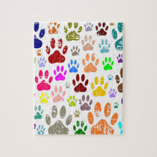 Distressed Colourful Dog Paw Prints Jigsaw Puzzle