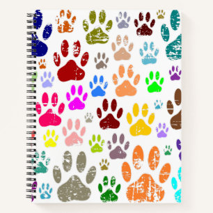 Distressed Colourful Dog Paw Prints Notebook