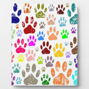 Distressed Colourful Dog Paw Prints Plaque