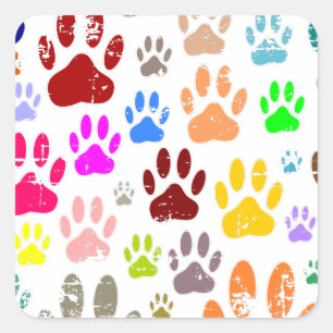 Distressed Colourful Dog Paw Prints Square Sticker