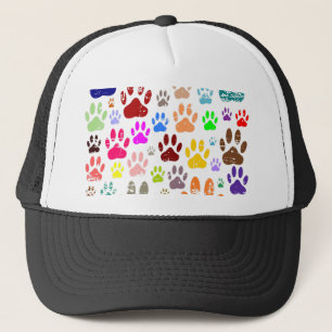 Distressed Colourful Dog Paw Prints Trucker Hat