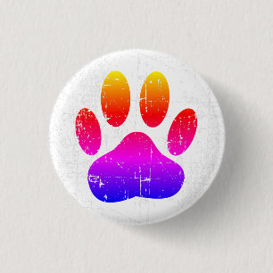 Distressed Colourful Dog Pawprint 3 Cm Round Badge