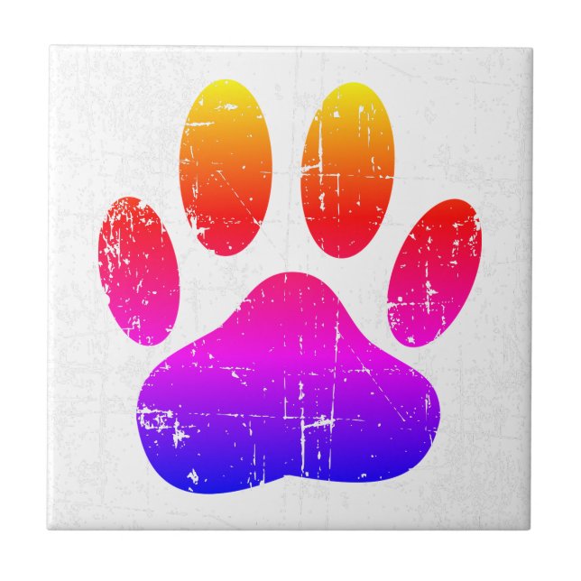 Distressed Colourful Dog Pawprint Ceramic Tile (Front)