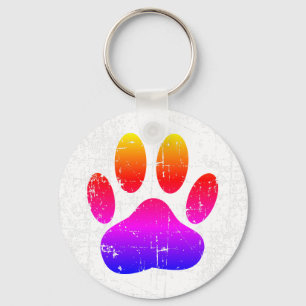 Distressed Colourful Dog Pawprint Key Ring