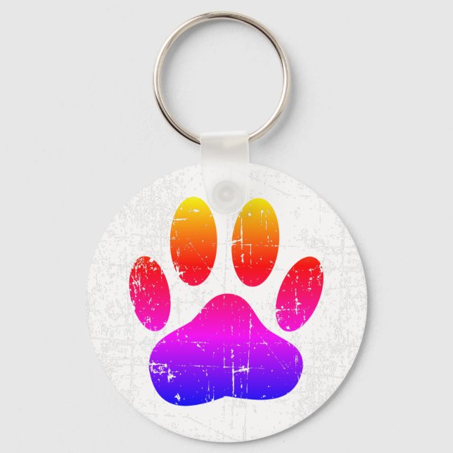Distressed Colourful Dog Pawprint Key Ring (Front)