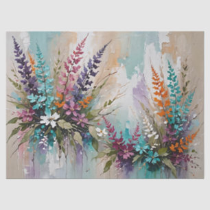Distressed Colourful Floral on Blue Beige White Tissue Paper