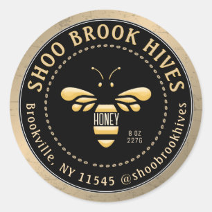 Distressed Copper and Black Modern Honeybee Honey Classic Round Sticker