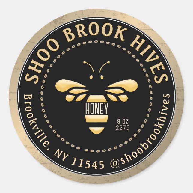 Distressed Copper and Black Modern Honeybee Honey  Classic Round Sticker (Front)