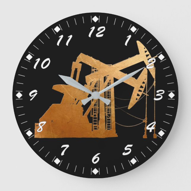 Distressed Copper Oil Pumping Unit Design Large Cl Clock (Front)