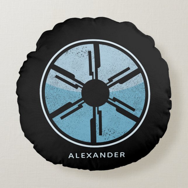 Distressed Cosmic Space Blue Ombre SciFi Futurism Round Cushion (Front)