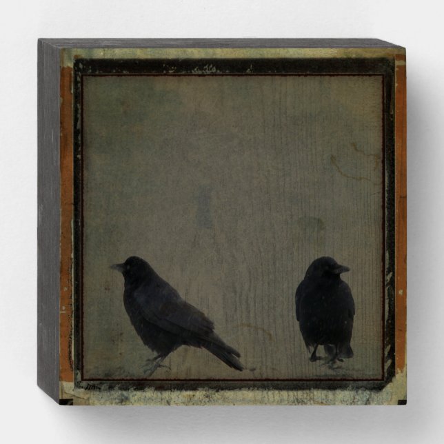 Distressed Crow Art Wooden Box Sign (Front Horizontal)