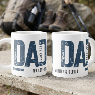 Distressed Dad Est Year Personalised Blue Grey Large Coffee Mug