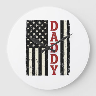Distressed Daddy American Flag Shirt Design_1 Large Clock