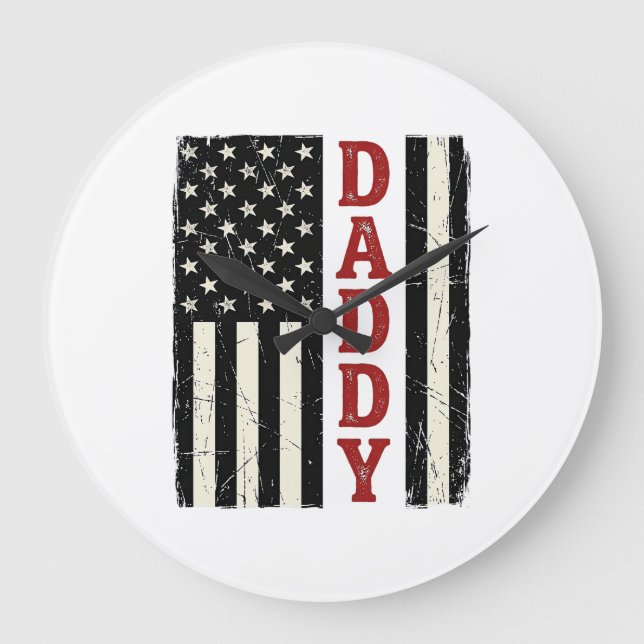 Distressed Daddy American Flag Shirt Design_1 Large Clock (Front)