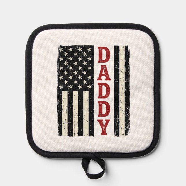 Distressed Daddy American Flag Shirt Design_1 Pot Holder (Front)