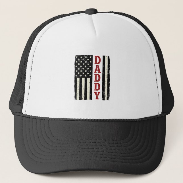 Distressed Daddy American Flag Shirt Design_1 Trucker Hat (Front)