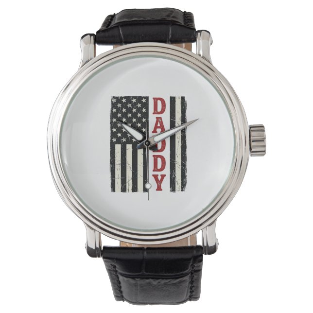 Distressed Daddy American Flag Shirt Design_1 Watch (Front)