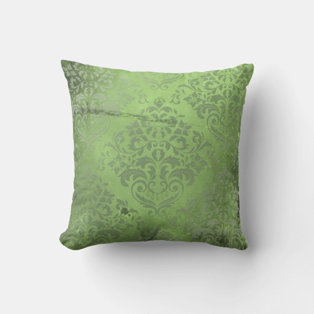 Distressed Damask Green Cushion (Front)
