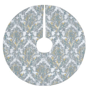 Distressed Damask Pattern Brushed Polyester Tree Skirt