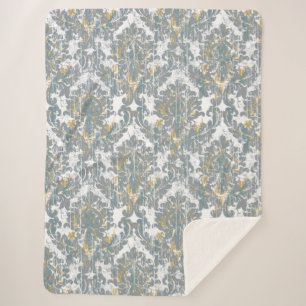 Distressed Damask Pattern Sherpa Blanket