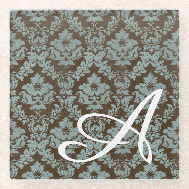 Distressed Damask Personalised Glass Coaster (Front)