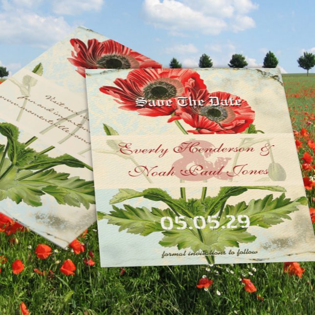 Distressed Damask Poppy Wedding Save the Date (Creator Uploaded)