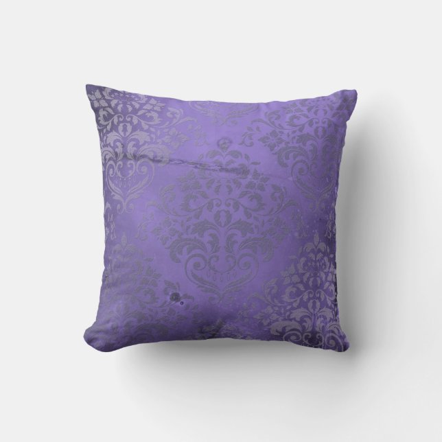 Distressed Damask Purple Cushion (Front)