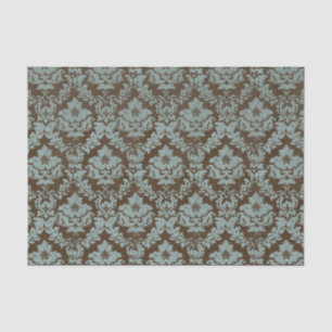 Distressed Damask Teal on Brown Floral Tissue Paper