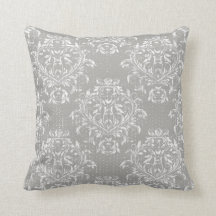 Distressed Damask Throw Pillow - Grey / Grey