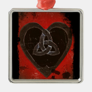 Distressed Dark Red Celtic Heart Metal Tree Decoration