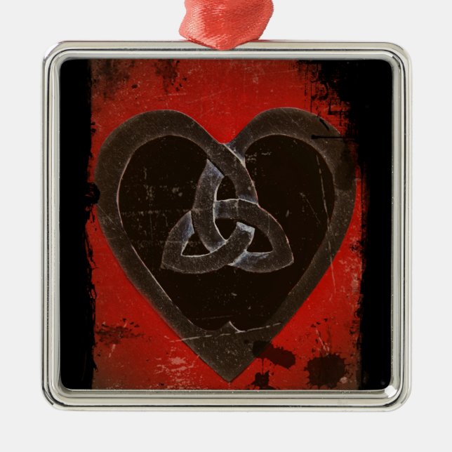 Distressed Dark Red Celtic Heart Metal Tree Decoration (Front)