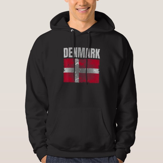 Distressed Denmark Flag Graphic For Men Women Kids Hoodie (Front)