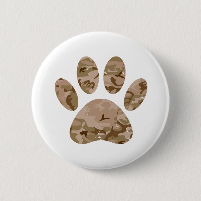 Distressed Desert Camo Dog Paw Print 6 Cm Round Badge (Front)