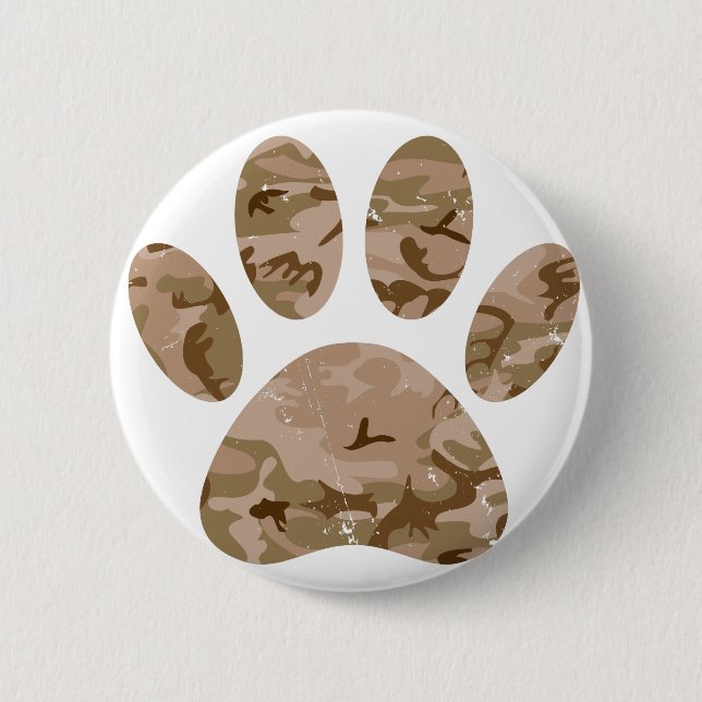 Distressed Desert Camo Dog Paw Print 6 Cm Round Badge (Front)