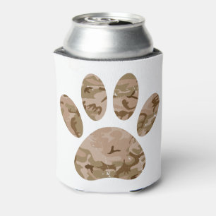 Distressed Desert Camo Dog Paw Print Can Cooler