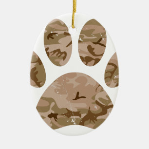 Distressed Desert Camo Dog Paw Print Ceramic Ornament