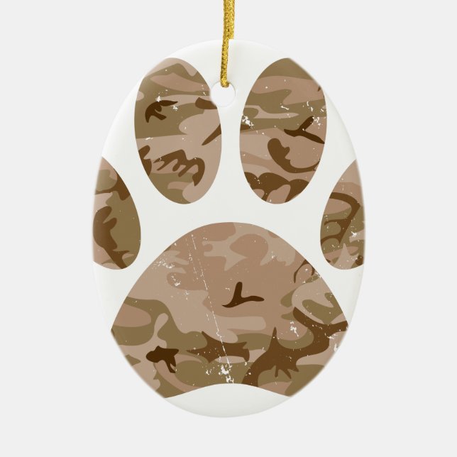 Distressed Desert Camo Dog Paw Print Ceramic Ornament (Front)