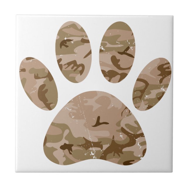 Distressed Desert Camo Dog Paw Print Ceramic Tile (Front)