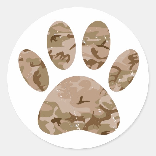 Distressed Desert Camo Dog Paw Print  Classic Round Sticker (Front)