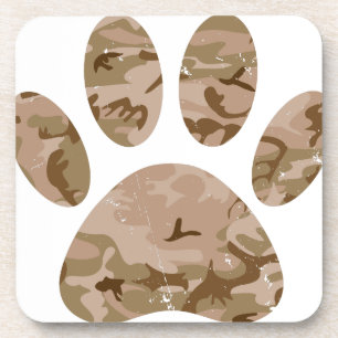 Distressed Desert Camo Dog Paw Print Coaster