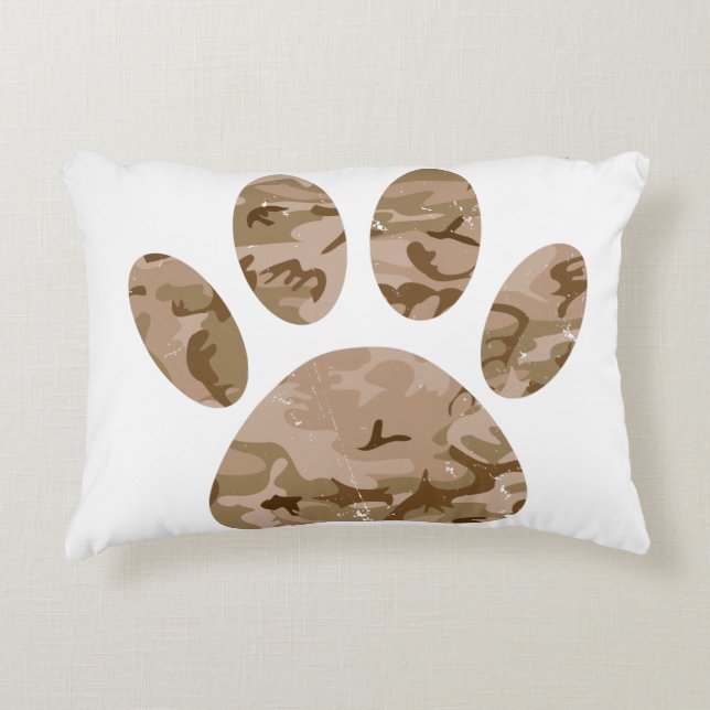 Distressed Desert Camo Dog Paw Print Decorative Cushion (Front)