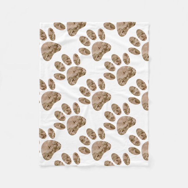 Distressed Desert Camo Dog Paw Print Fleece Blanket (Front)