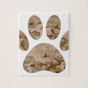 Distressed Desert Camo Dog Paw Print Jigsaw Puzzle