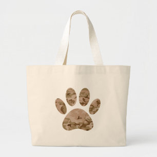 Distressed Desert Camo Dog Paw Print Large Tote Bag